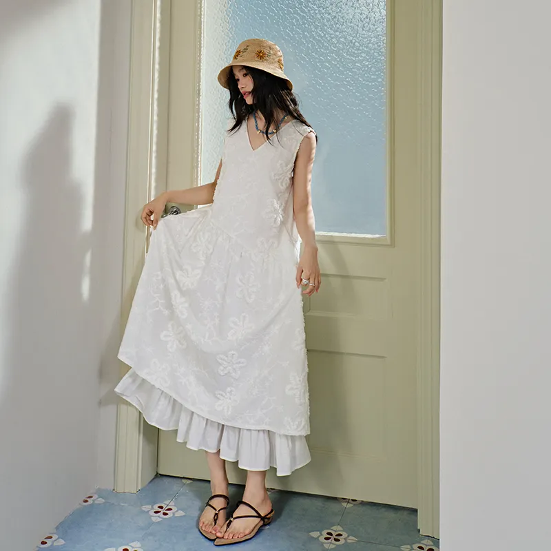 KUOSE Sleeveless Dresses Women's White-2