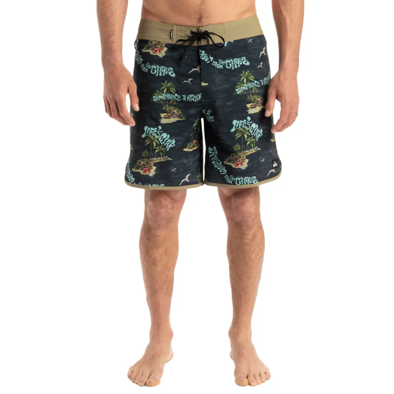 Quiksilver Surfsilk Scallop Swimming Shorts Men's Black Green-1