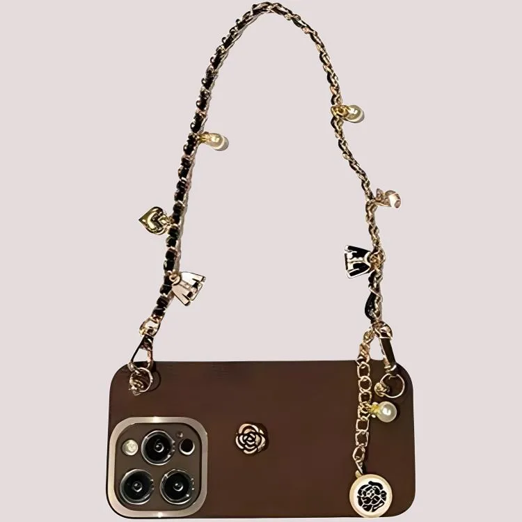 Sopi Leather Material Moon Engraved Handle Chain Phone Cases Compatible With IPhone 16/15 Pro Max/Apple 13/14 Pro/Max-1