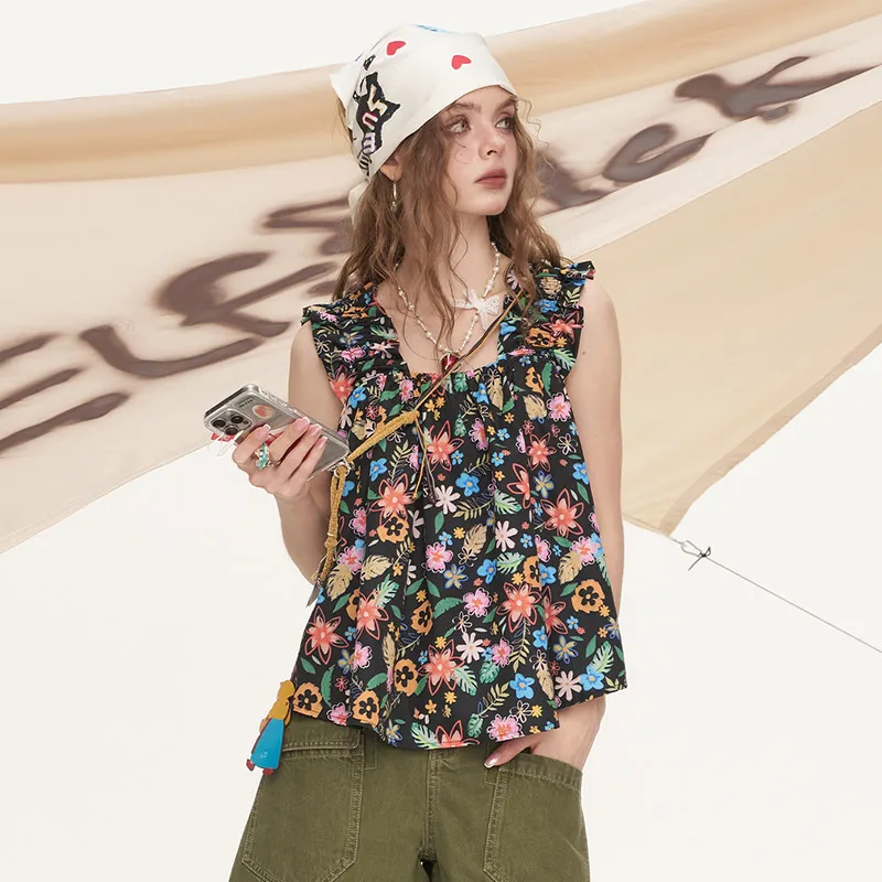 ELF SACK Shirt Women's Black Floral-5