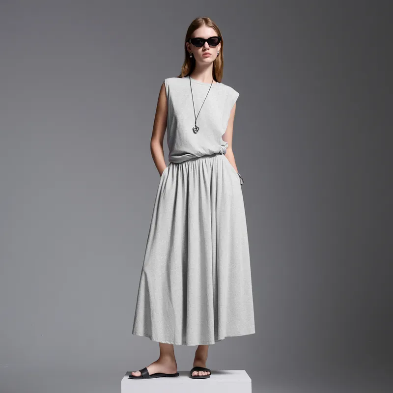 3COLOUR Two Piece Skirt Sets Women's Clothing Set Stone Gray Top+Skirt-6