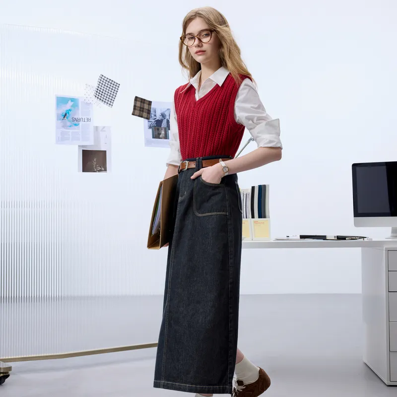 3COLOUR Denim Long Skirt Women's-5