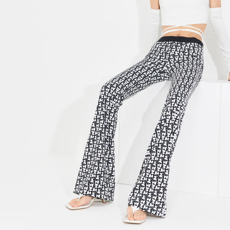 MO&CO Casual Pants Women's Black Sole White Text-5