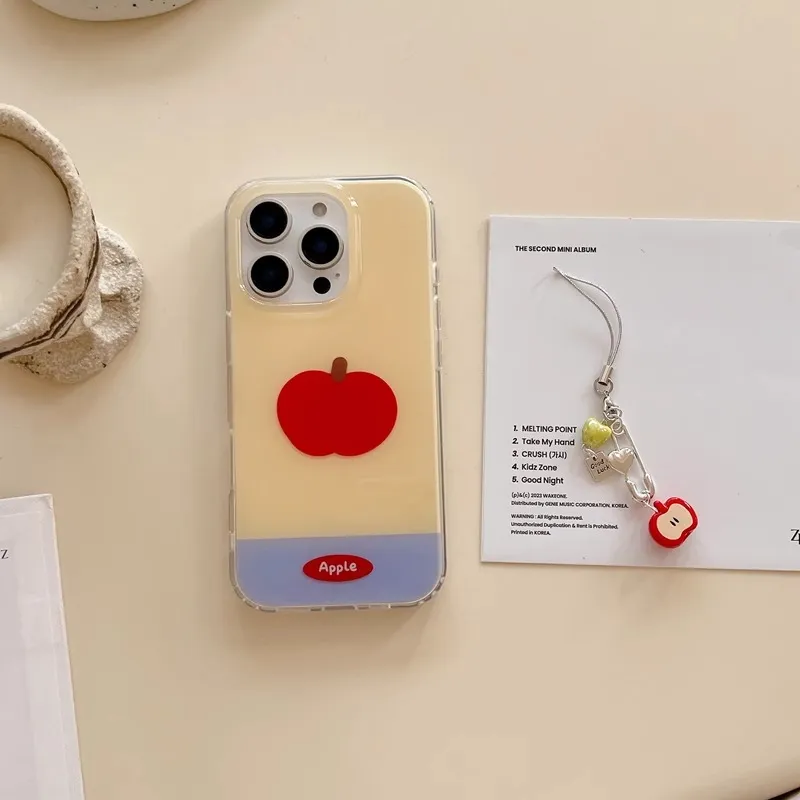 KVZUVUU Acrylic Material Cute Red Apple Pendant Phone Cases Compatible With IPhone 16/15 Pro Max/Apple 13/14 Pro/Max-2