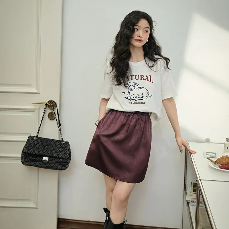 KUOSE Casual Short Skirts Women's Burgundy-6