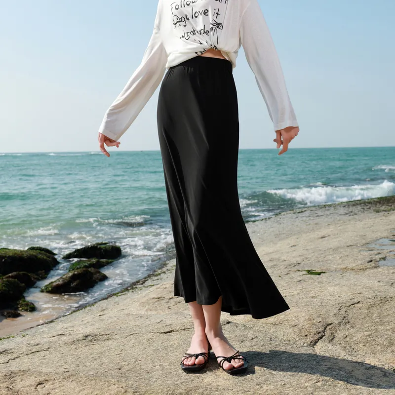 3COLOUR Casual Long Skirt Women's Classic Black-6