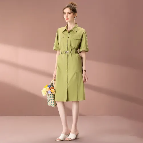 FENHONGMALI Short Sleeved Dresses Women's Green