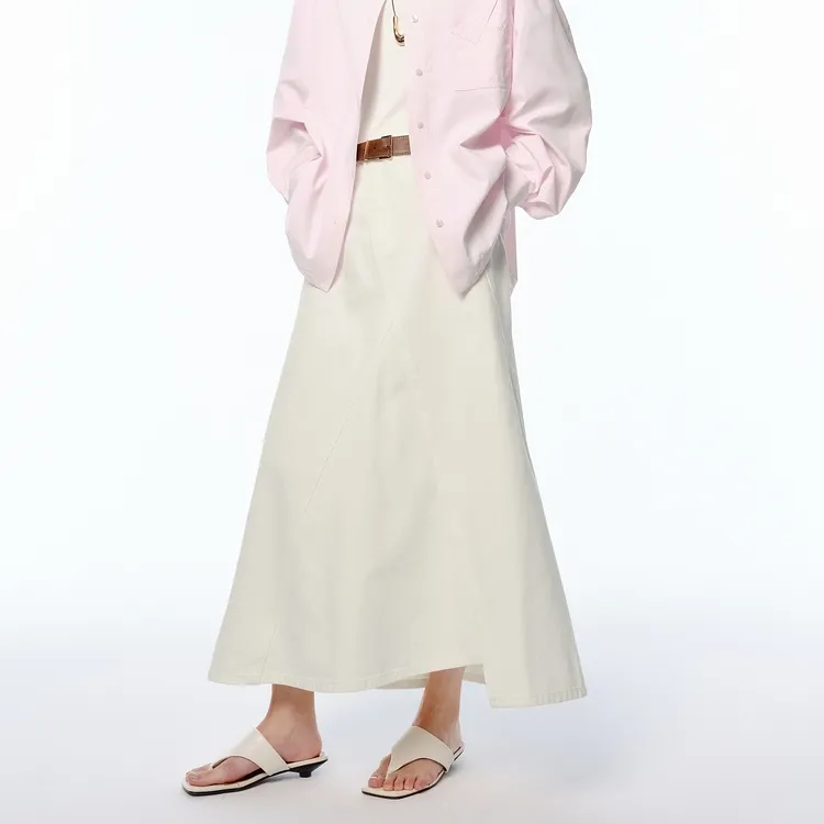 PEACEBIRD Casual Long Skirt Women's White-3