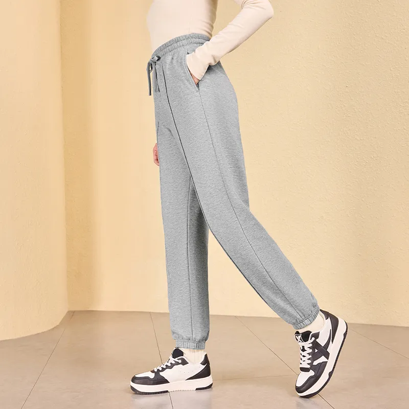 XTEP Little C Pants Knitted Sports Pants Fleece Lined Women's Light Heather Gray-3