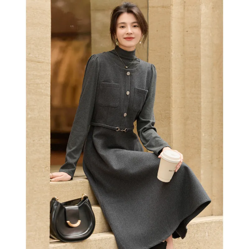Like The Age Of Water Summer Long Sleeved Dress Regular Women's Gray-1