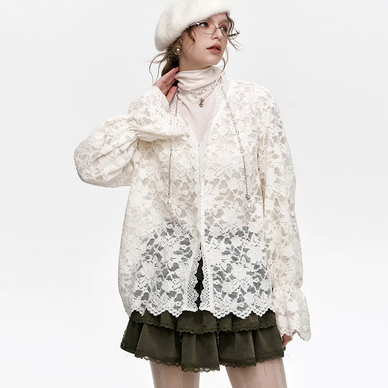ELF SACK Chiffon Shirt Women's Cream Beige White-4