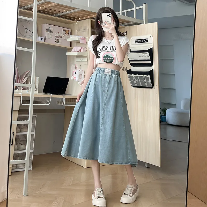 XIANSINIAO Denim Long Skirt Women's-5
