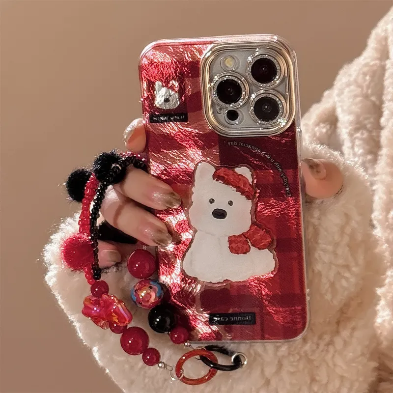 QIZHENG TPU Material Red Plaid Phone Case Compatible With Apple 16 Pro Max/15/14/13/12/11-2
