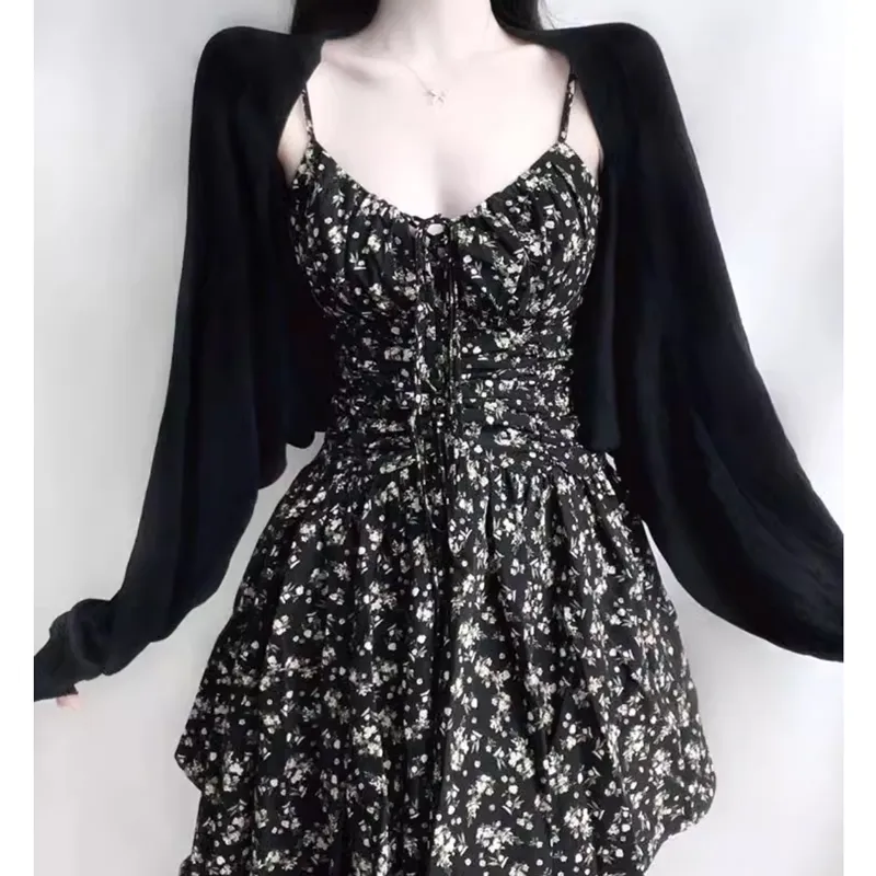 XIANSINIAO Slip Dresses Women's Black Cardigan Not Included-1