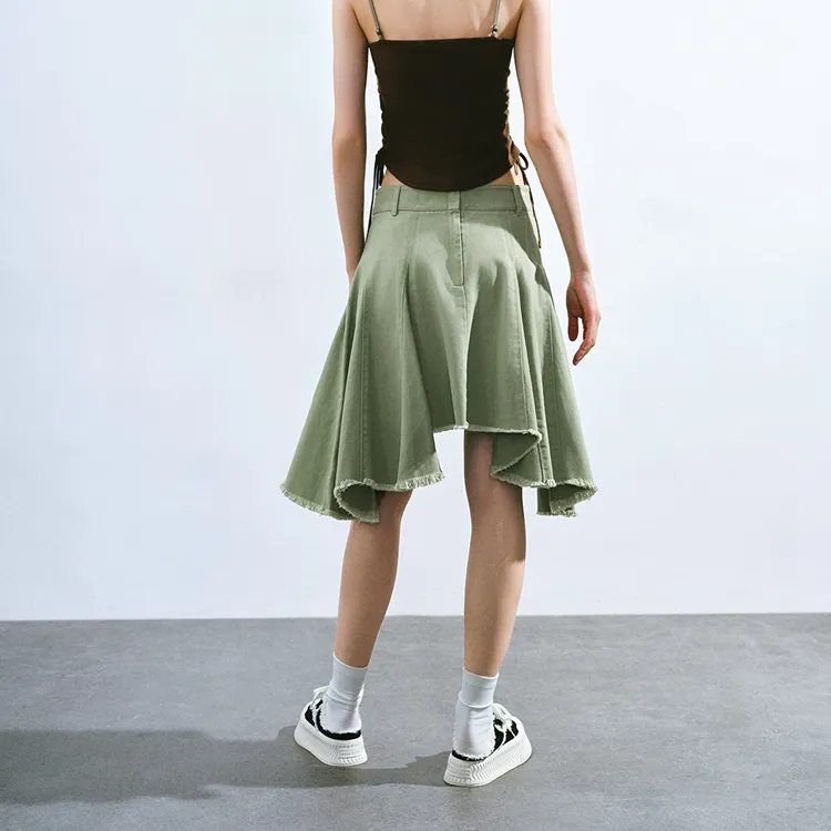 URBAN REVIVO Casual Short Skirts Women's Olive Green-2