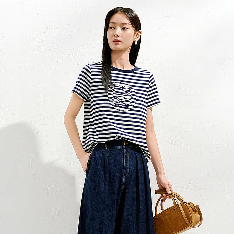 JZ. ANNAKRO T Shirts Women's Dark Blue Stripe-2