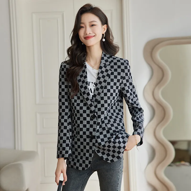 TERRE BLEUE Business Suit Women's Black Plaid-3
