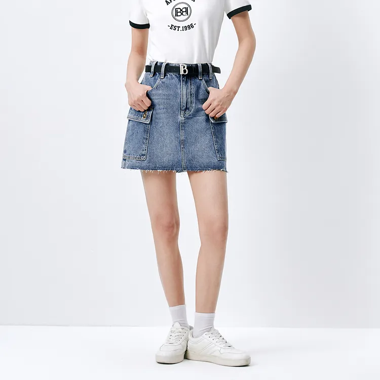 PEACEBIRD Denim Short Skirts Women's Denim Blue-2