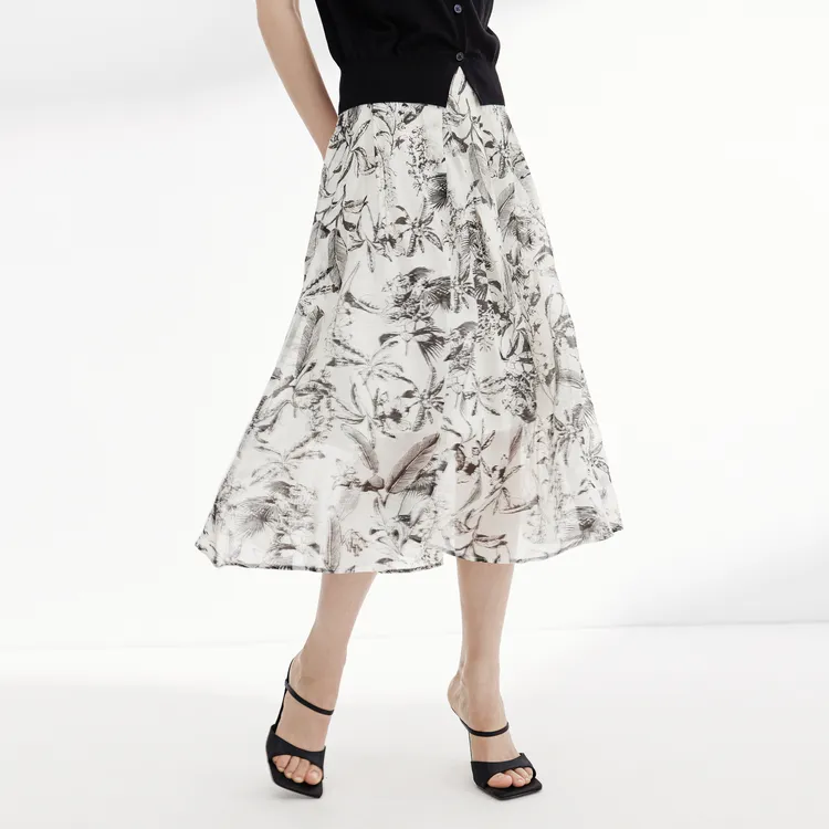 SHUIYUNJIAN Casual Long Skirt Women's Black Floral-2