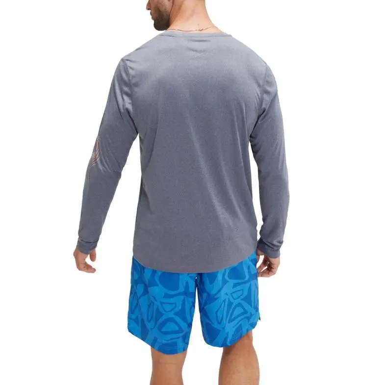 Speedo Men's Long Sleeve Graphic Swim Rashguard Navy T Shirt Men's Gray-1
