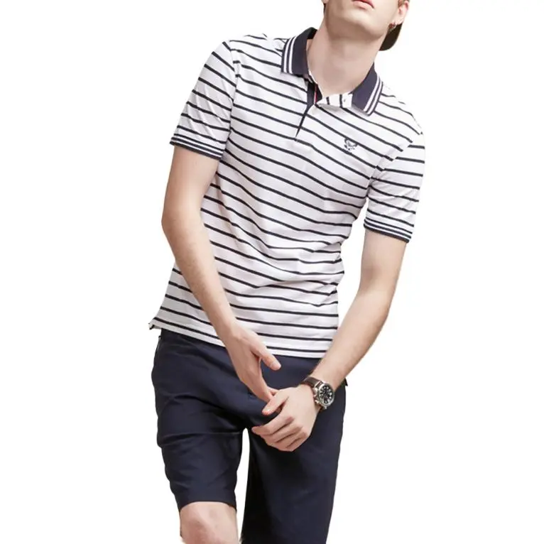 AIGLE BARTWING ST Polo Shirt Men's Super Bright White Stripes-3