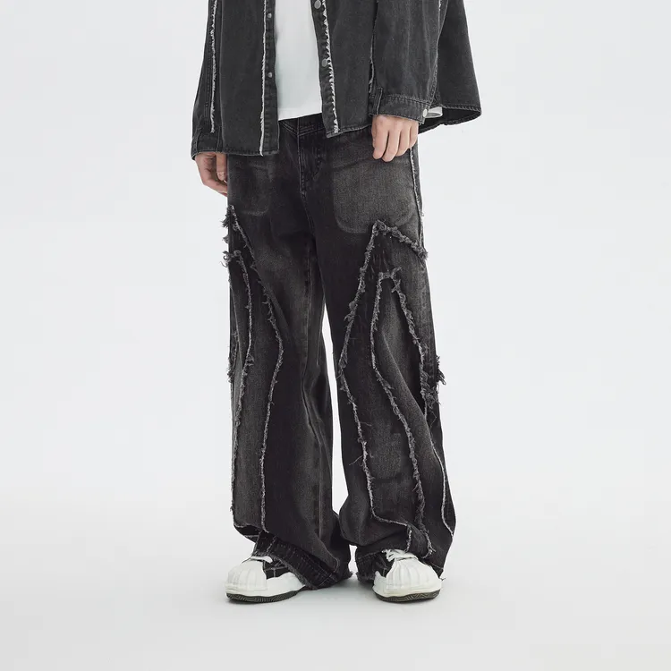 INXX Raw Edge Structural Splicing Jeans-5