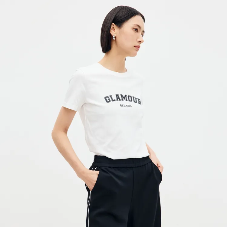 SHUIYUNJIAN Short Sleeved Letter Pullover T Shirt Women's-3
