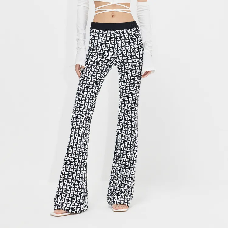 MO&CO Casual Pants Women's Black Sole White Text-2