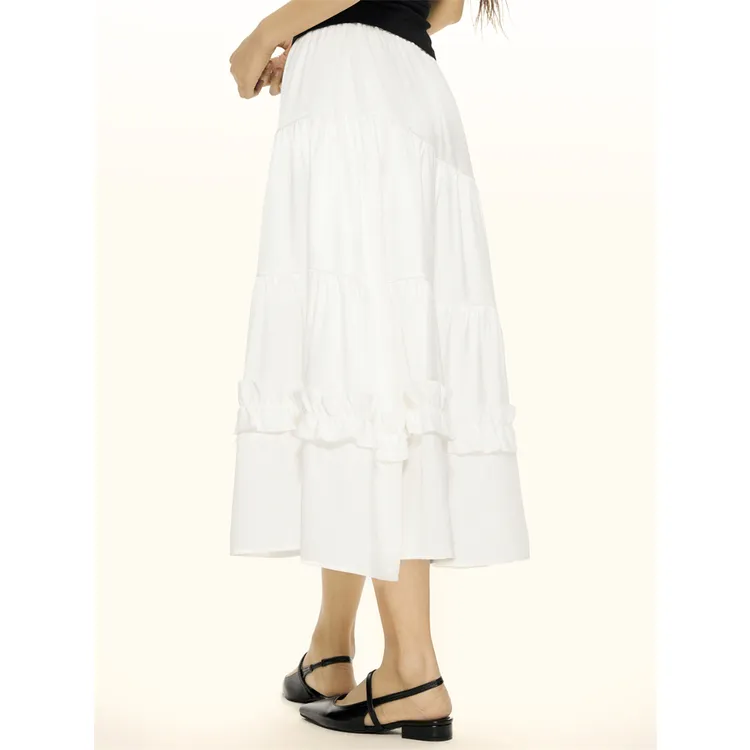 ZAVK Casual Long Skirt Women's White-4