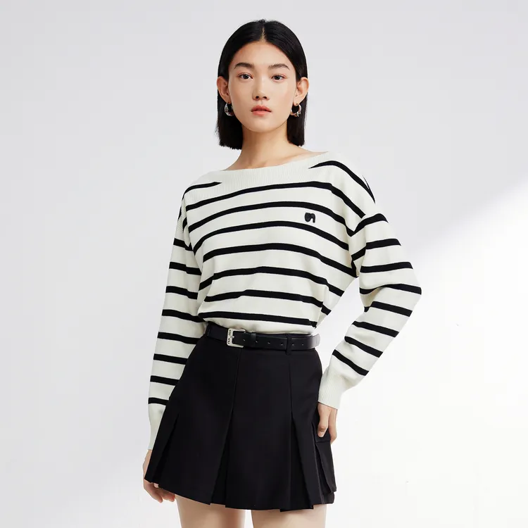 SHUIYUNJIAN Sweater Women's Raw White Strips-2