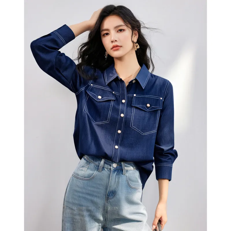 Love Elaine Shirts Women's Blue-0