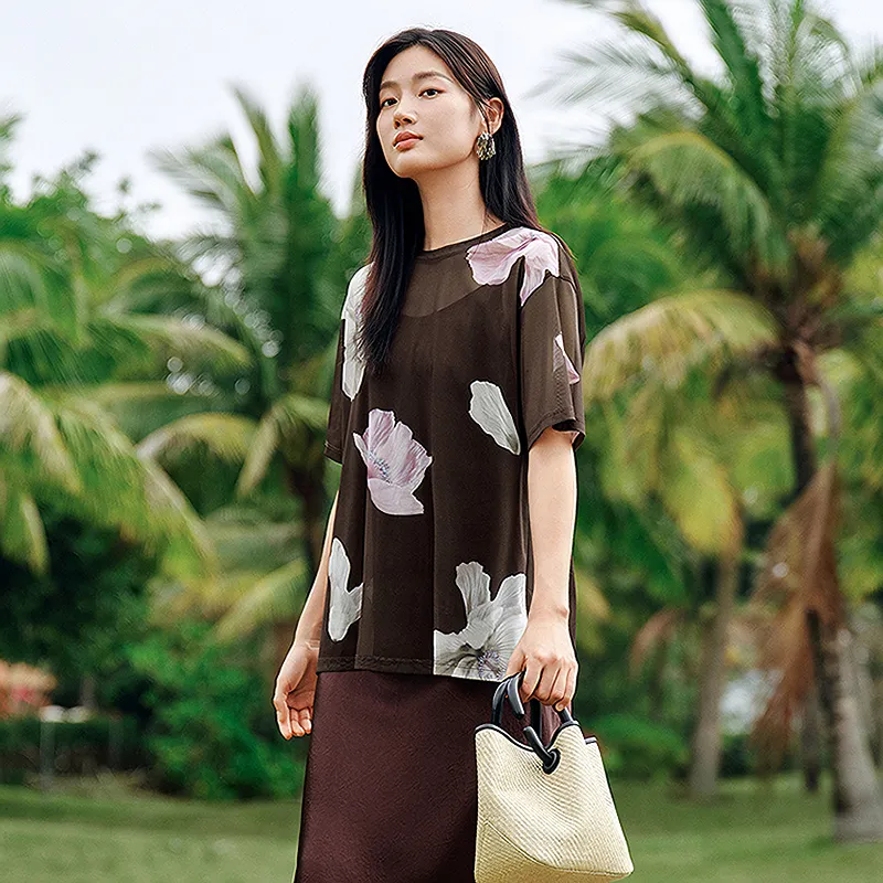 JZ. ANNAKRO Chiffon Shirt Women's Floral Coffee-4