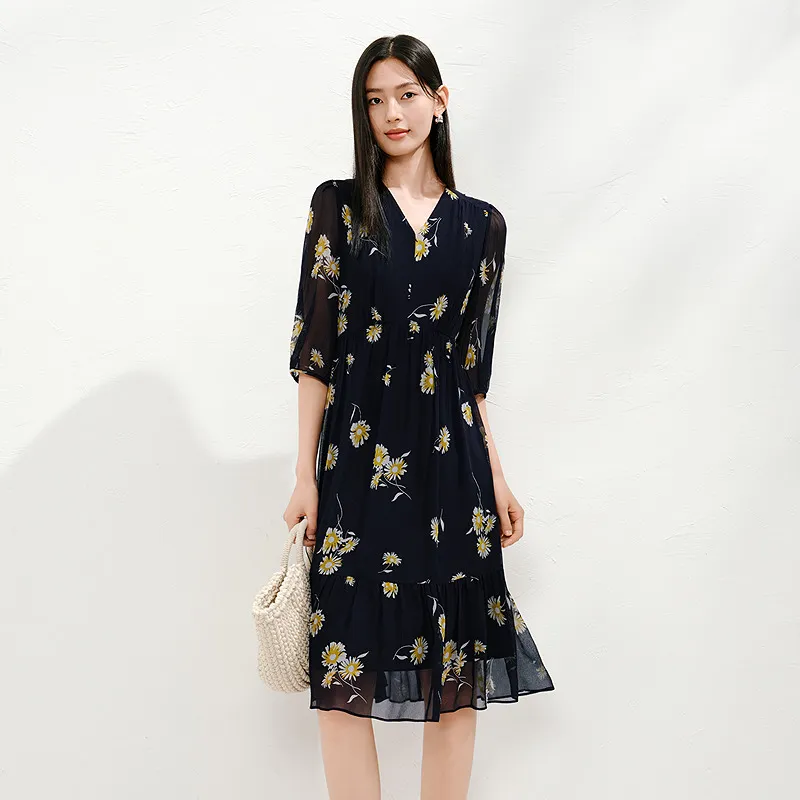 JZ. ANNAKRO Long Sleeved Dress Women's Floral Dark Blue-2