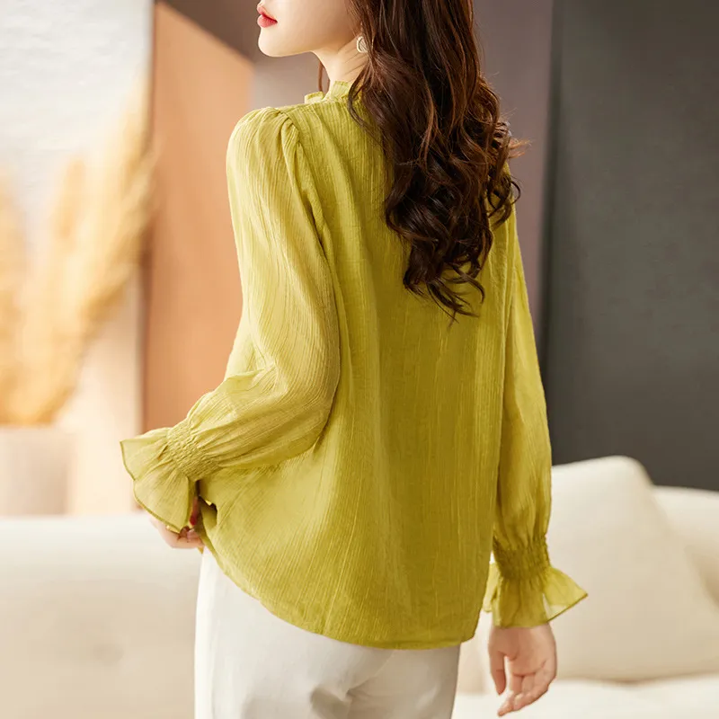 ONE SHALLOW Chiffon Shirt Women's Mustard Yellow-2