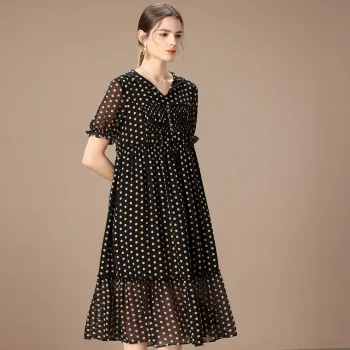 FENHONGMALI Short Sleeved Dress Loose Fit Women's Black