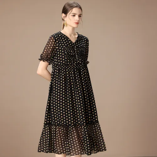 FENHONGMALI Short Sleeved Dress Loose Fit Women's Black