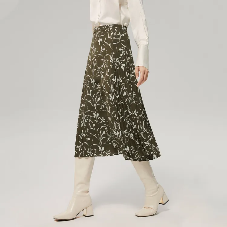 OVV Casual Long Skirt Women's Dark Green Pattern-2