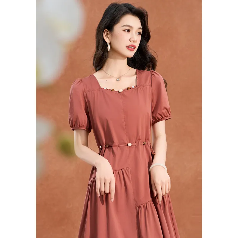 Mylan Summer Short Sleeved Dress Cinched Waist Women's-4