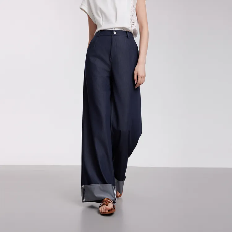 ELLE Casual Pants Women's Navy Blue-3