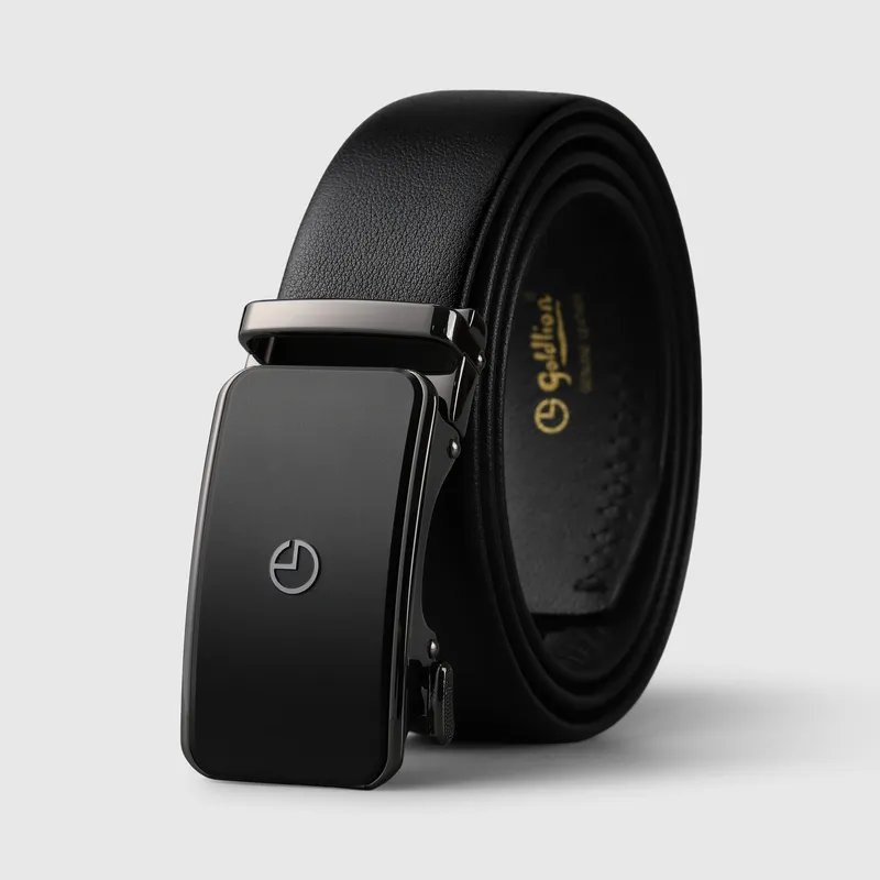 GOLDLION Top Grain Cow Leather Belts Men's Black 3.5cm-3