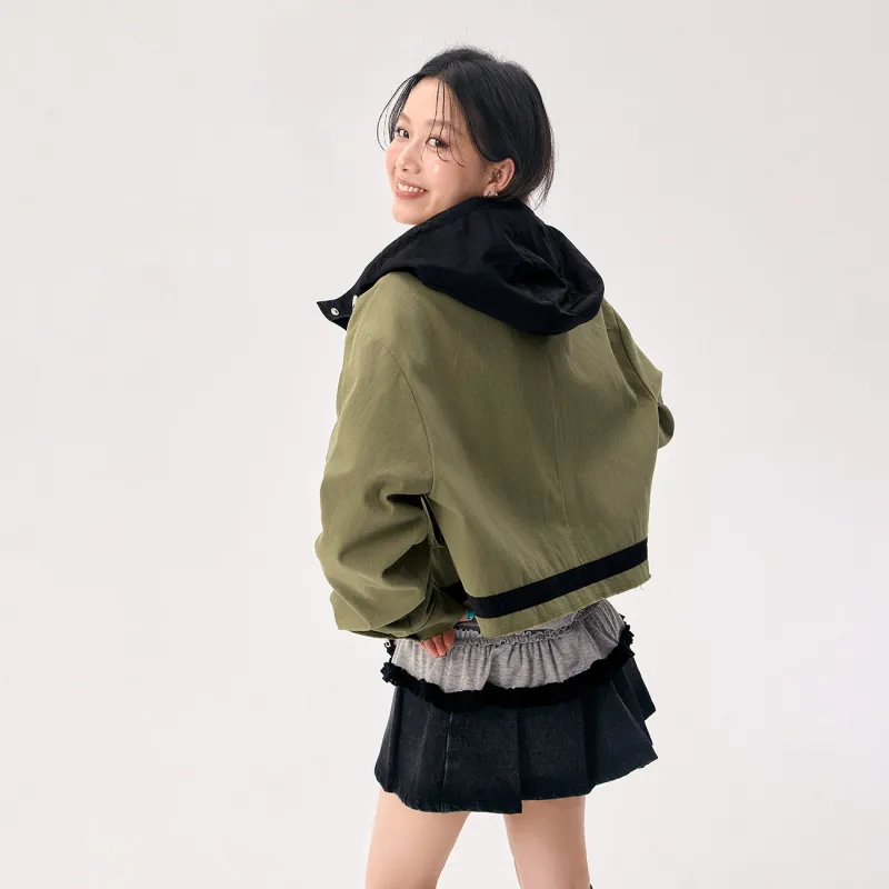 CHUU Cropped Coat Women's Army Green-3
