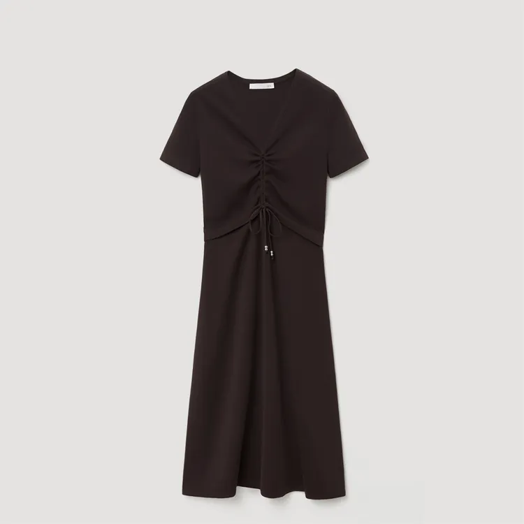 OVV Short Sleeved Dresses Women's Red Brown Solid Color 02-2