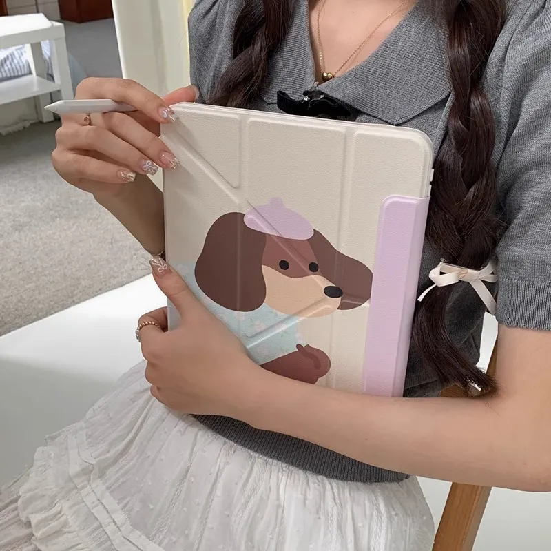 Sopi Cartoon Dachshund Acrylic Compatibility With IPad Pro 12.9/air 5/mini 6/7 Tablet Protective Cases-1