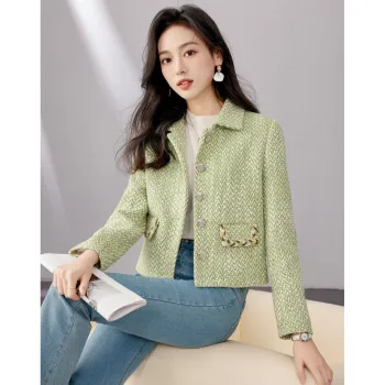 Like The Age Of Water Fall, Winter Velvet feel Coat Slim Fit Women's Green