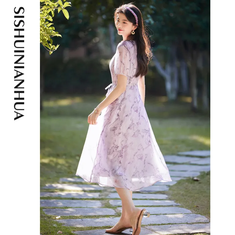 Like The Age Of Water Spring And Summer Long Sleeved Dresses Loose Fit Women's Purple-1