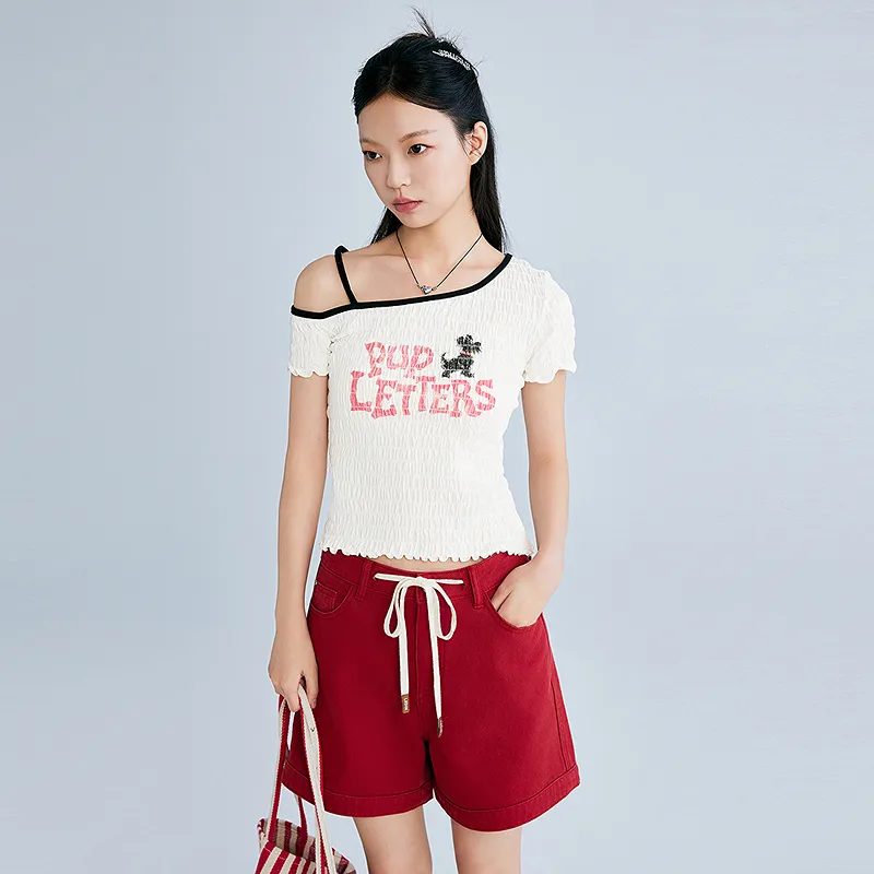 LEDIN Denim Shorts Women's Samba Red-4