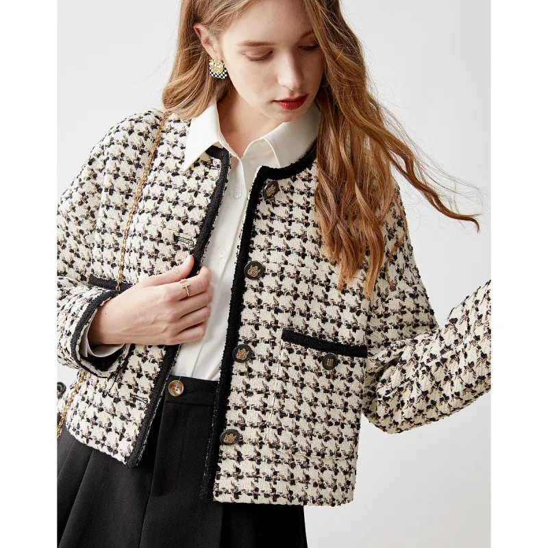 Like The Age Of Water Spring Velvet feel Coat Slim Fit Women's Plaid-3
