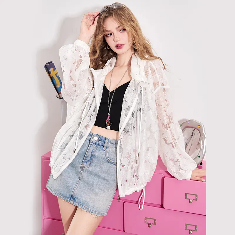 ELF SACK Cropped Coat Women's Lace Ecru-1