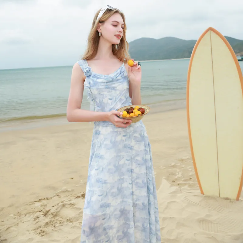 3COLOUR Slip Dress Women's Sky Blue Floral-4