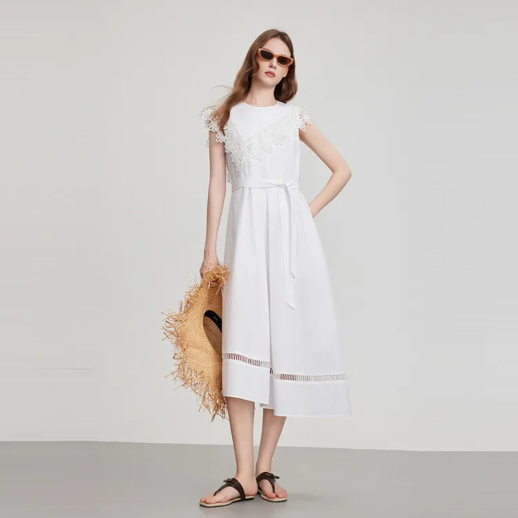 ELLE Sleeveless Dress Women's White-2